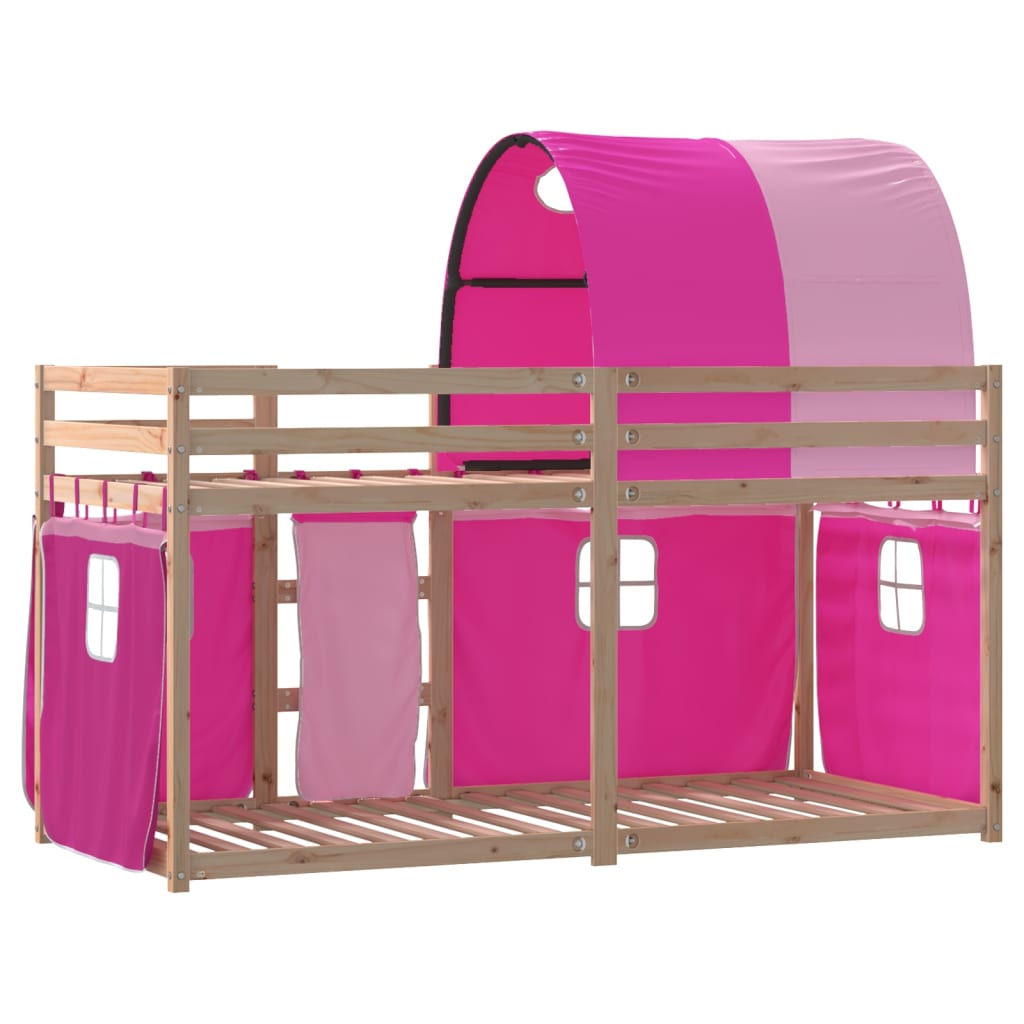 Stapelbed met gordijnen 90x190 cm grenenhout roze is nu te koop bij PeponiXL, paradijselijk wonen!