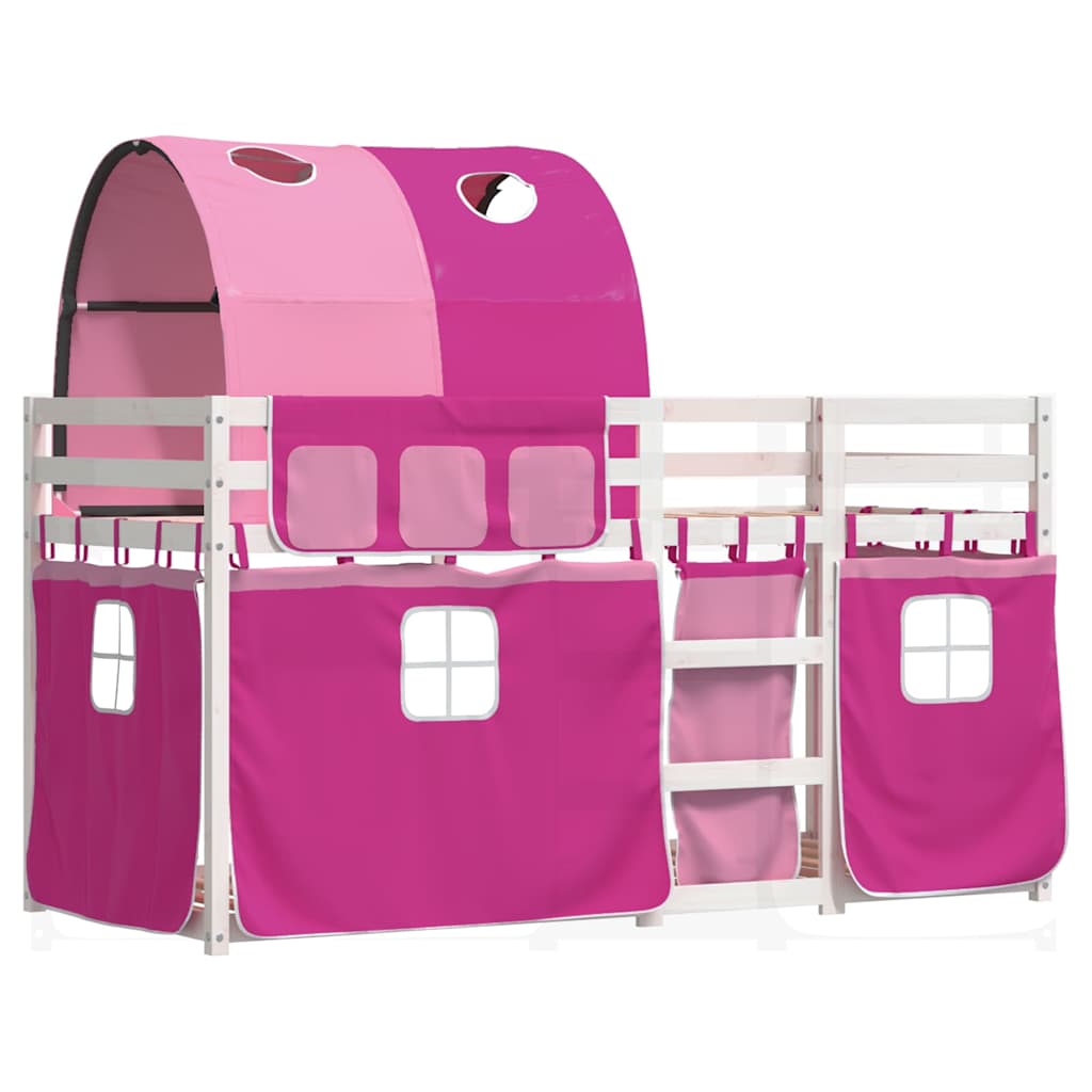 Stapelbed met gordijnen 90x190 cm grenenhout roze is nu te koop bij PeponiXL, paradijselijk wonen!