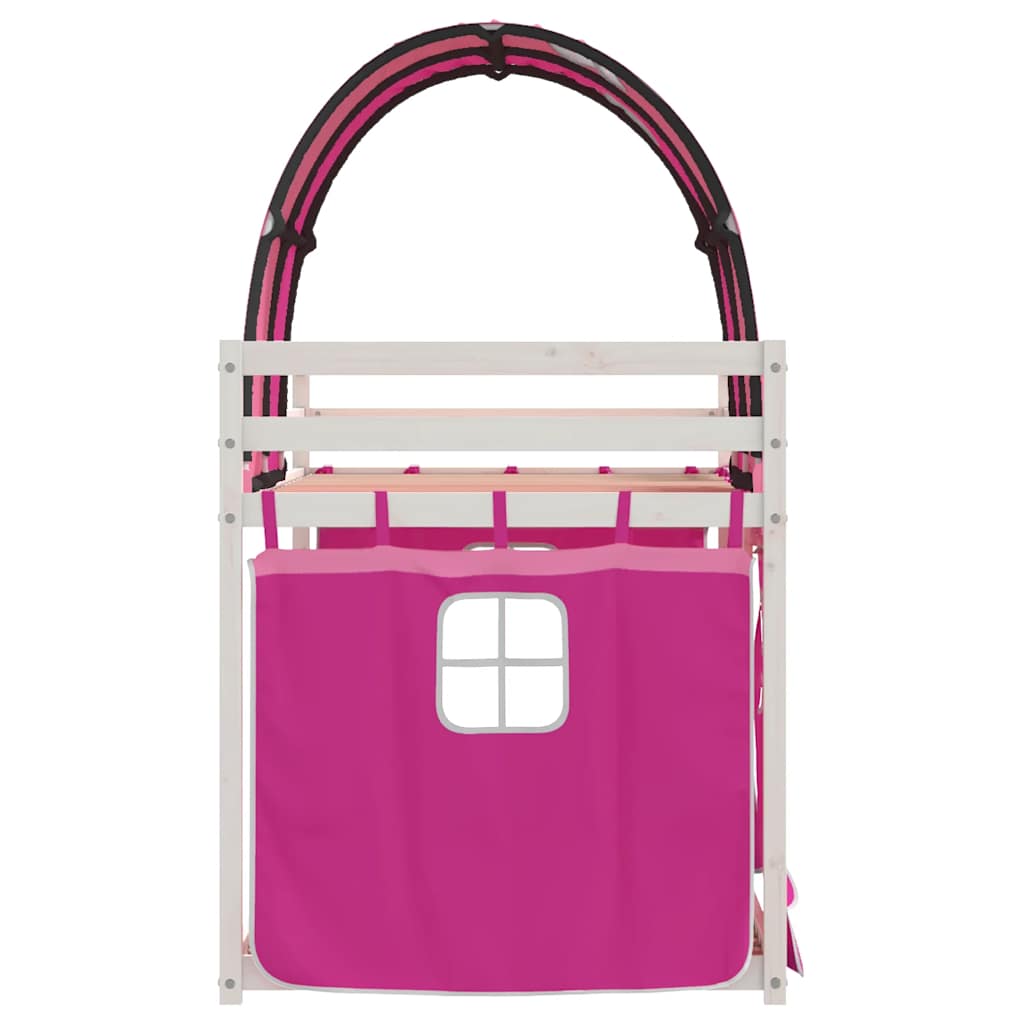 Stapelbed met gordijnen 90x190 cm grenenhout roze is nu te koop bij PeponiXL, paradijselijk wonen!