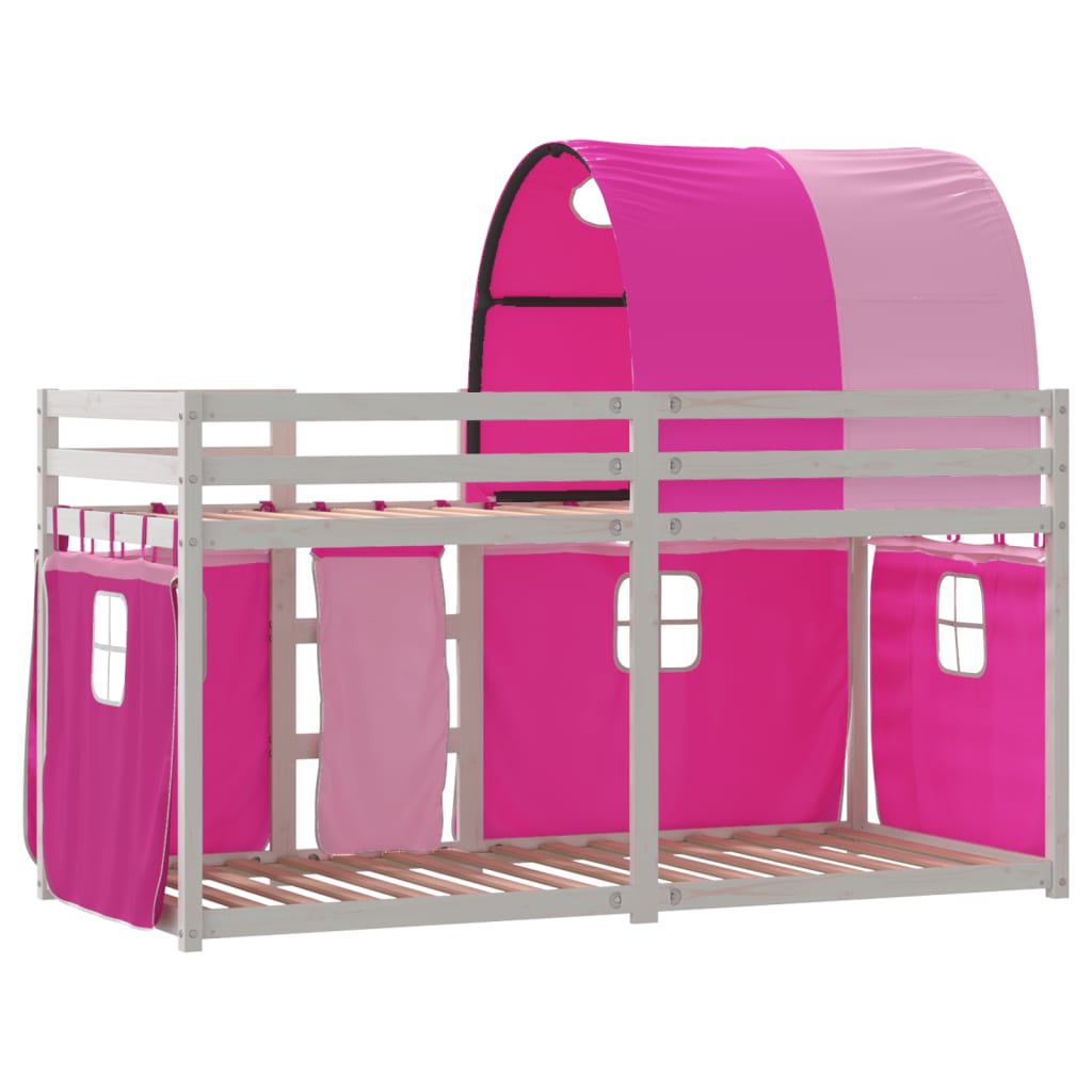 Stapelbed met gordijnen 90x190 cm grenenhout roze is nu te koop bij PeponiXL, paradijselijk wonen!