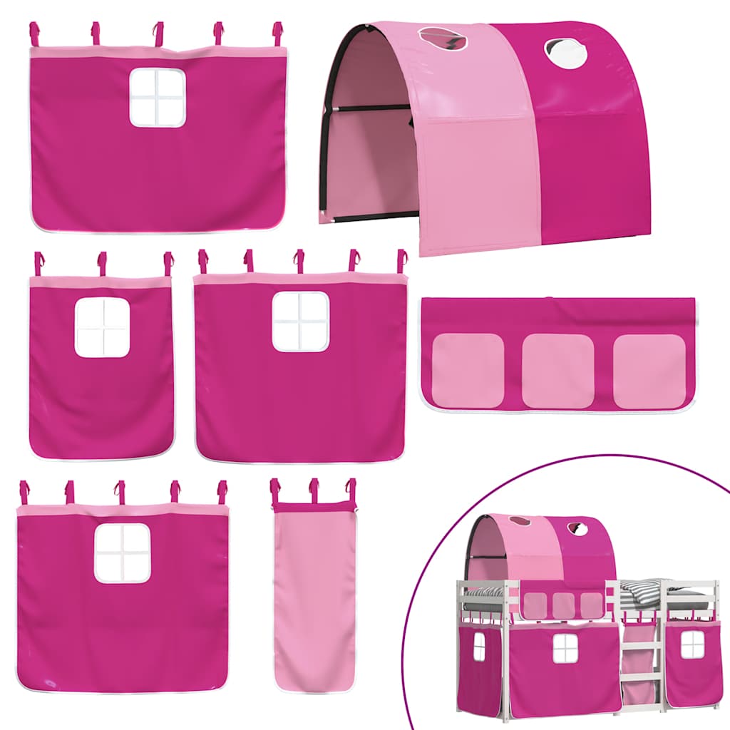 Stapelbed met gordijnen 90x190 cm grenenhout roze is nu te koop bij PeponiXL, paradijselijk wonen!