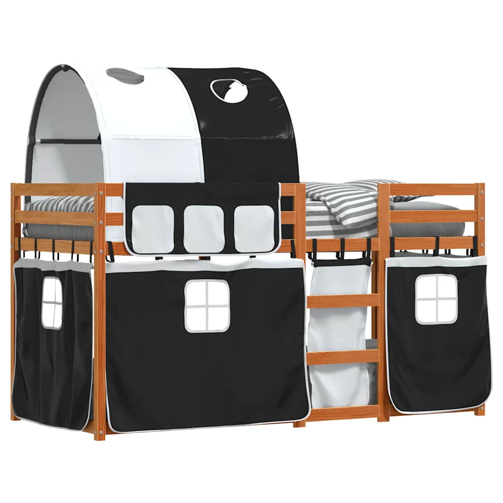 Stapelbed met gordijnen 90x200 cm grenenhout wit en zwart is nu te koop bij PeponiXL, paradijselijk wonen!