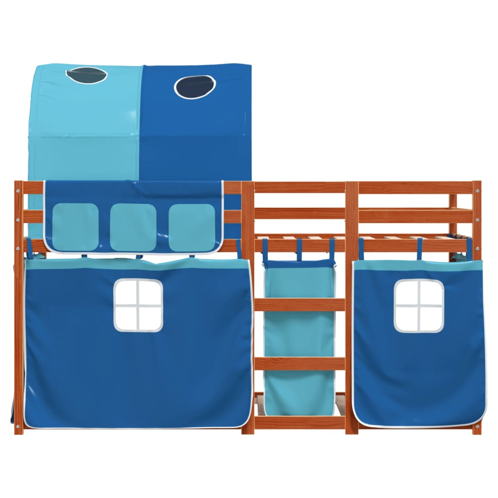 Stapelbed met gordijnen 90x200 cm massief grenenhout blauw is nu te koop bij PeponiXL, paradijselijk wonen!