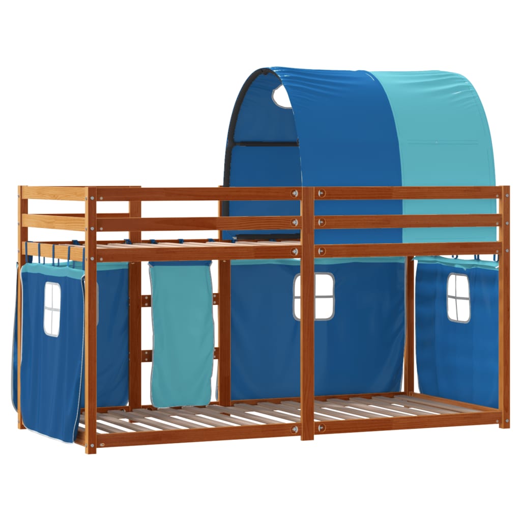 Stapelbed met gordijnen 90x200 cm massief grenenhout blauw is nu te koop bij PeponiXL, paradijselijk wonen!