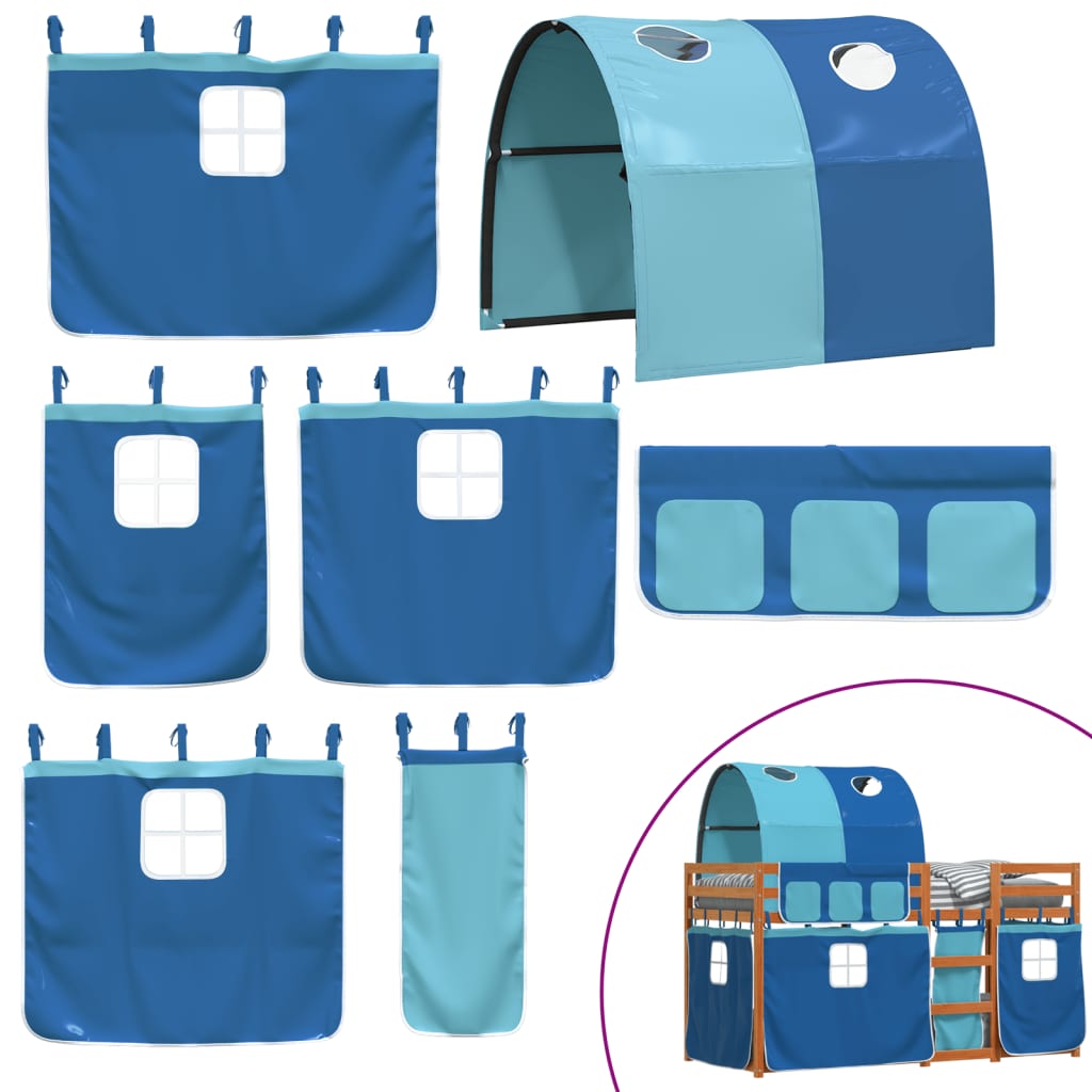 Stapelbed met gordijnen 90x200 cm massief grenenhout blauw is nu te koop bij PeponiXL, paradijselijk wonen!