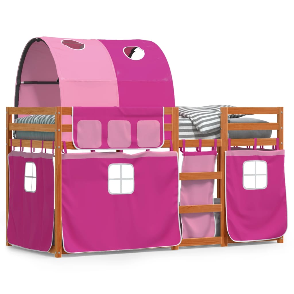 Stapelbed met gordijnen 90x200 cm grenenhout roze is nu te koop bij PeponiXL, paradijselijk wonen!