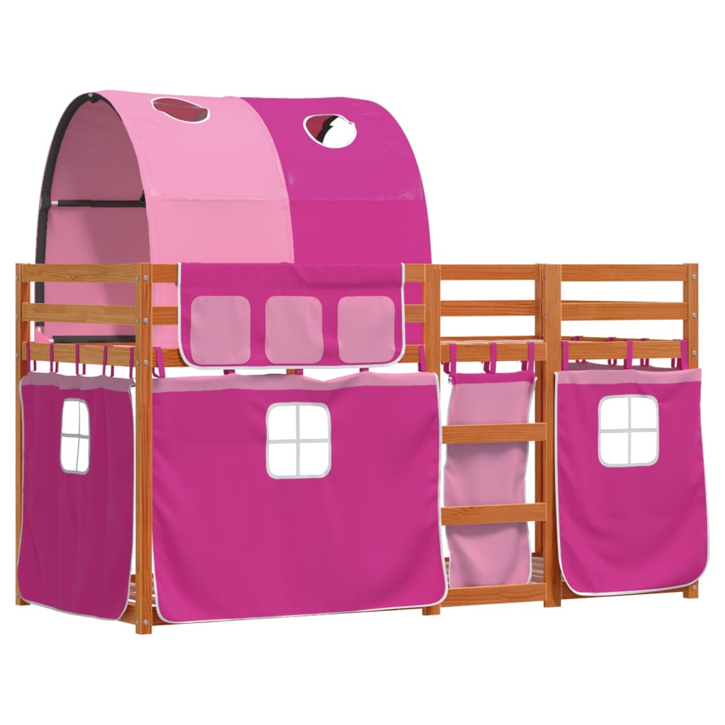 Stapelbed met gordijnen 90x200 cm grenenhout roze is nu te koop bij PeponiXL, paradijselijk wonen!