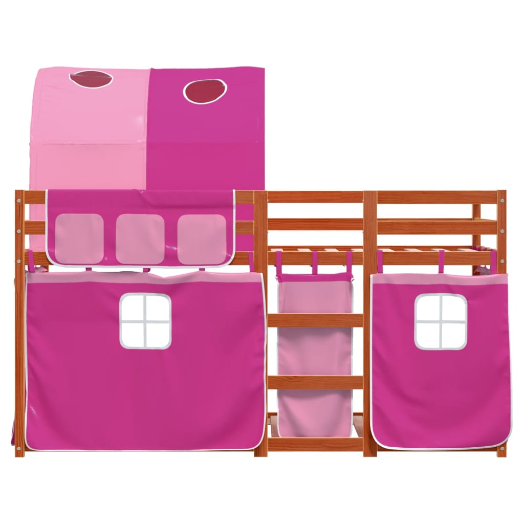 Stapelbed met gordijnen 90x200 cm grenenhout roze is nu te koop bij PeponiXL, paradijselijk wonen!