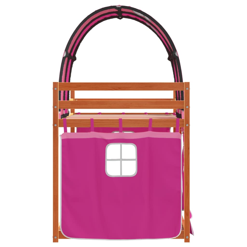 Stapelbed met gordijnen 90x200 cm grenenhout roze is nu te koop bij PeponiXL, paradijselijk wonen!