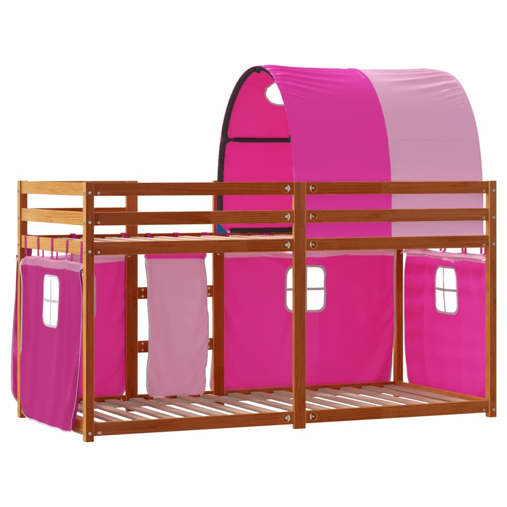 Stapelbed met gordijnen 90x200 cm grenenhout roze is nu te koop bij PeponiXL, paradijselijk wonen!