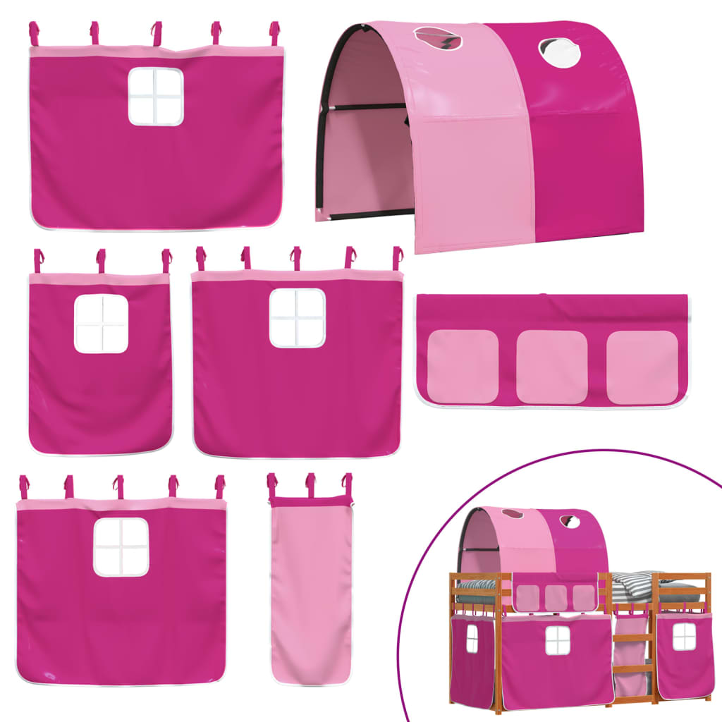 Stapelbed met gordijnen 90x200 cm grenenhout roze is nu te koop bij PeponiXL, paradijselijk wonen!