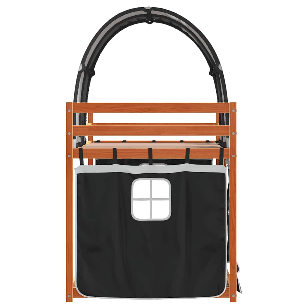 Stapelbed met gordijnen 90x190 cm grenenhout wit en zwart is nu te koop bij PeponiXL, paradijselijk wonen!