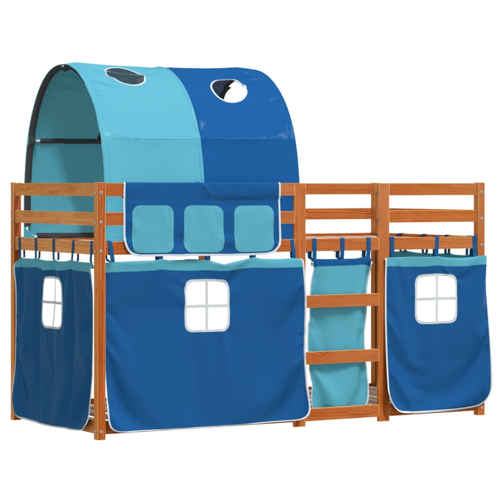 Stapelbed met gordijnen 90x190 cm massief grenenhout blauw is nu te koop bij PeponiXL, paradijselijk wonen!
