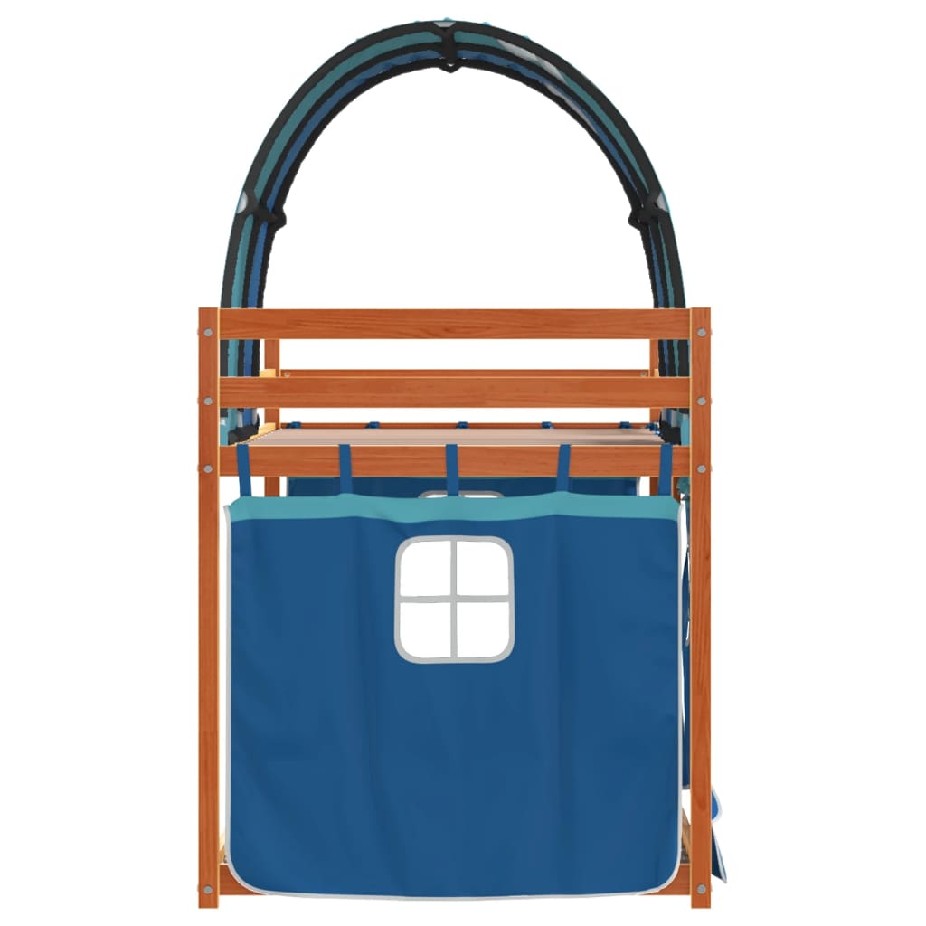 Stapelbed met gordijnen 90x190 cm massief grenenhout blauw is nu te koop bij PeponiXL, paradijselijk wonen!