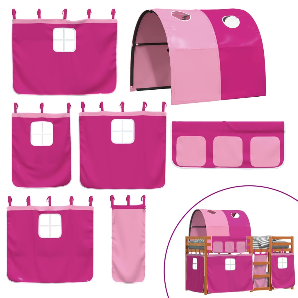 Stapelbed met gordijnen 90x190 cm grenenhout roze is nu te koop bij PeponiXL, paradijselijk wonen!