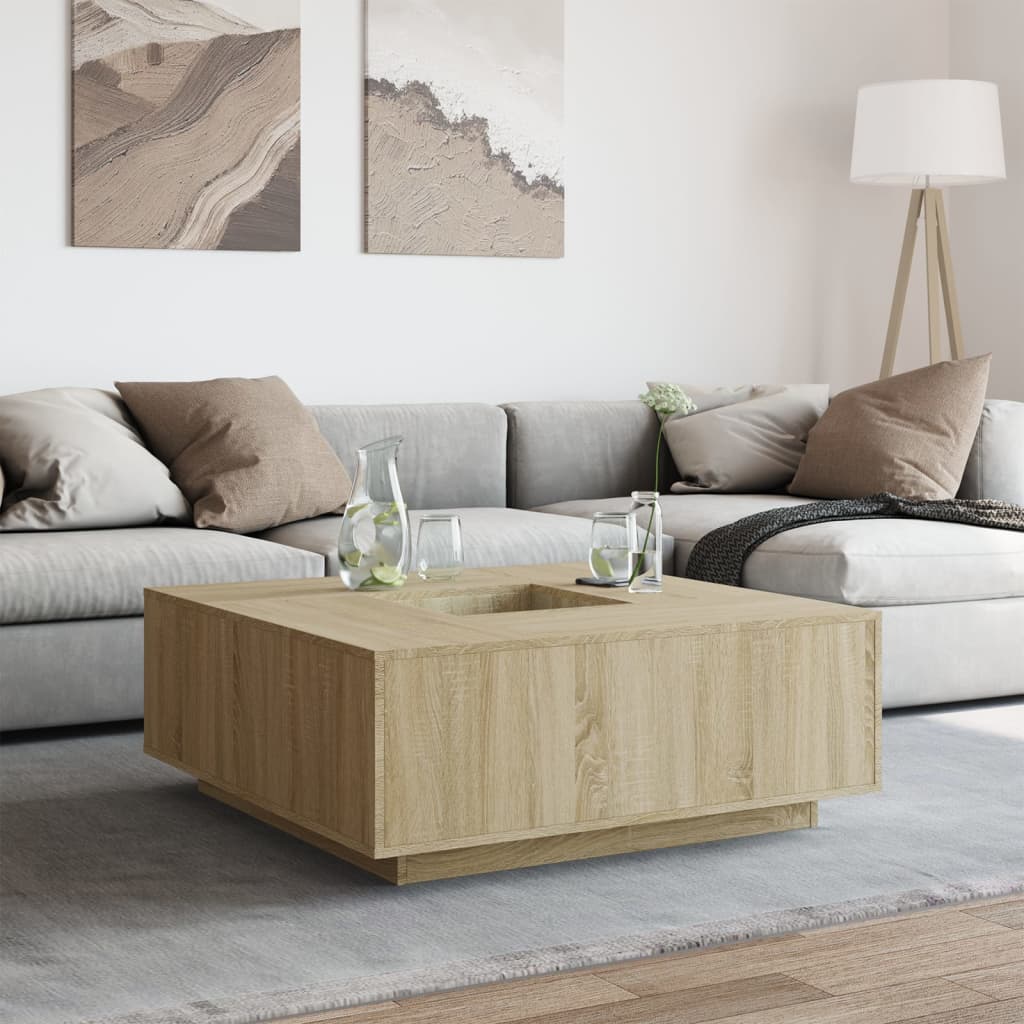 Salontafel 100x100x40 cm bewerkt hout sonoma eikenkleurig is nu te koop bij PeponiXL, paradijselijk wonen!