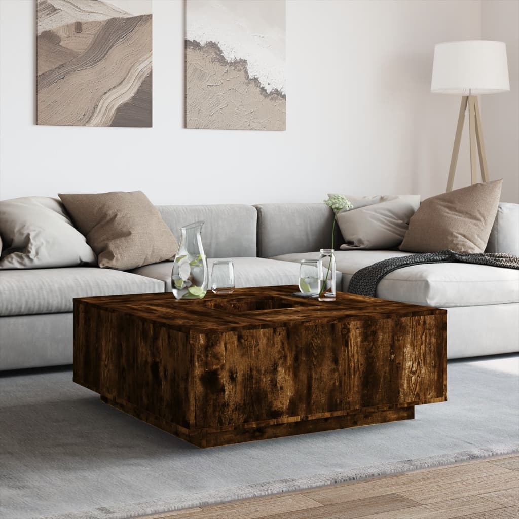 Salontafel 100x100x40 cm bewerkt hout gerookt eikenkleurig is nu te koop bij PeponiXL, paradijselijk wonen!