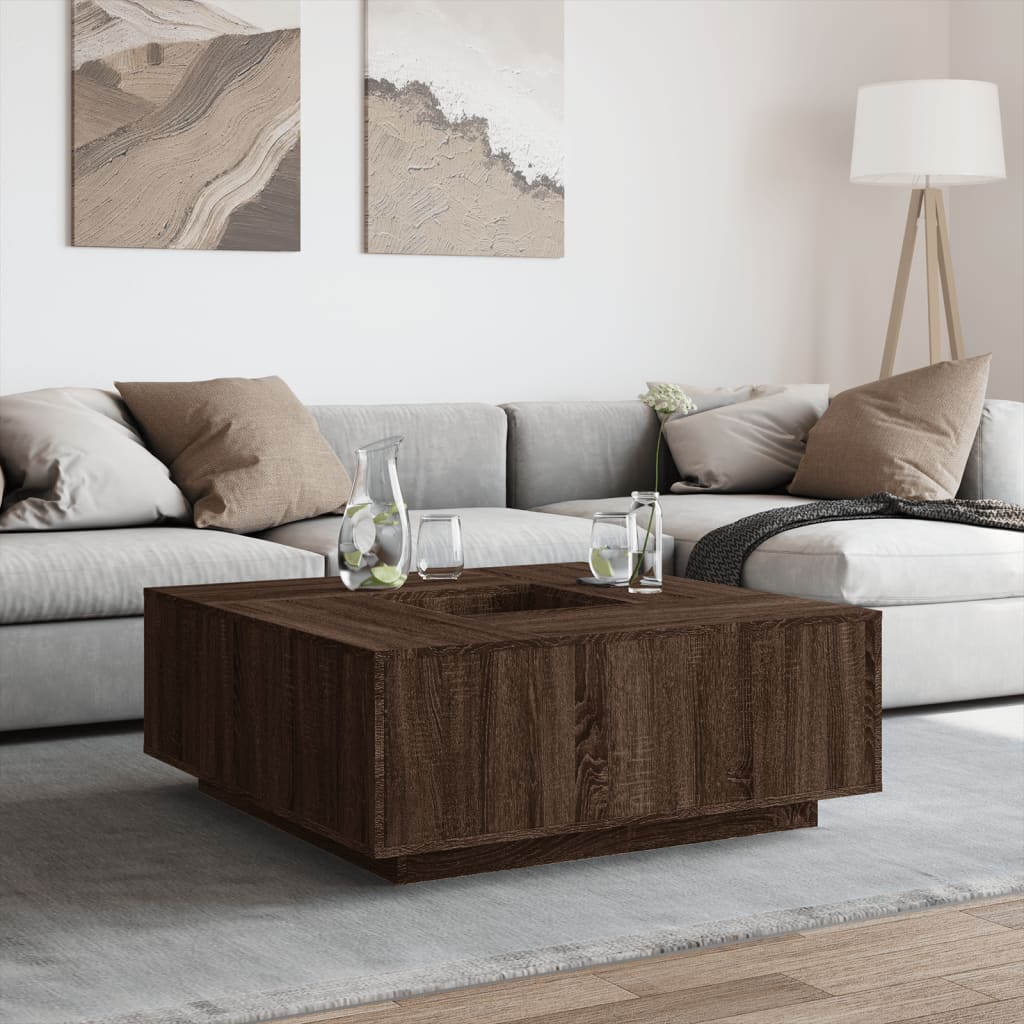 Salontafel 100x100x40 cm bewerkt hout bruin eikenkleur is nu te koop bij PeponiXL, paradijselijk wonen!