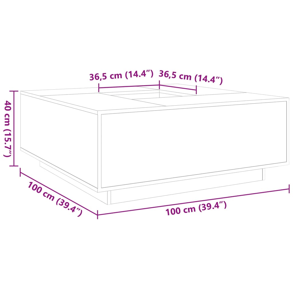 Salontafel 100x100x40 cm bewerkt hout bruin eikenkleur is nu te koop bij PeponiXL, paradijselijk wonen!