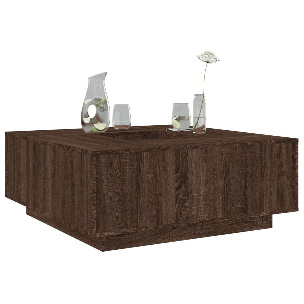 Salontafel 100x100x40 cm bewerkt hout bruin eikenkleur is nu te koop bij PeponiXL, paradijselijk wonen!