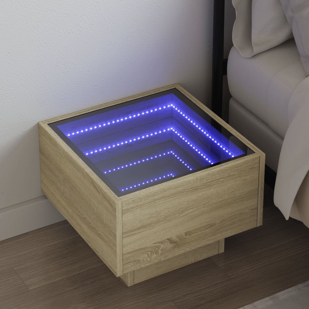 Nachtkastje met Infinity LED 40x40x30 cm sonoma eikenkleurig is nu te koop bij PeponiXL, paradijselijk wonen!
