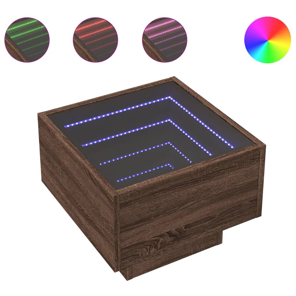 Nachtkastje met Infinity LED 40x40x30 cm bruin eikenkleurig is nu te koop bij PeponiXL, paradijselijk wonen!