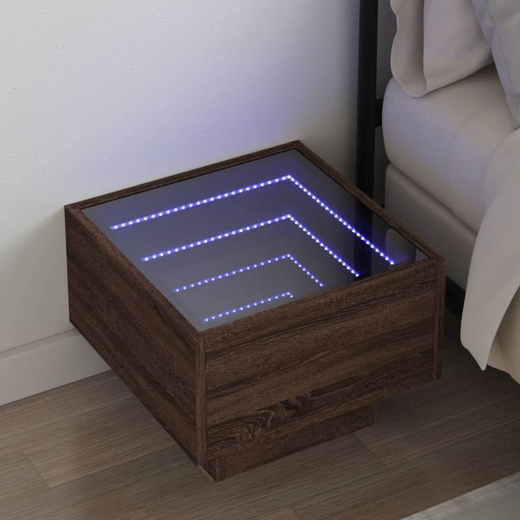 Nachtkastje met Infinity LED 40x40x30 cm bruin eikenkleurig is nu te koop bij PeponiXL, paradijselijk wonen!