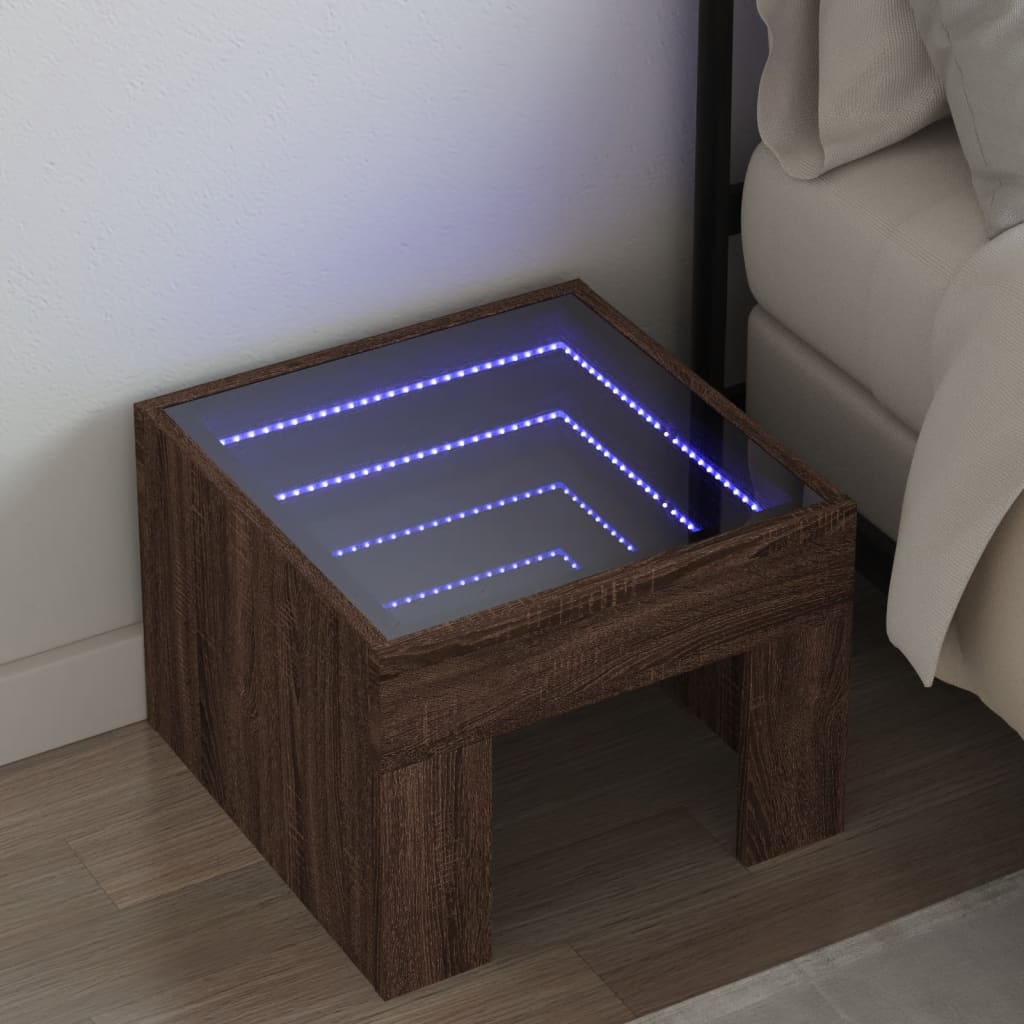 Nachtkastje met Infinity LED 40x40x30 cm bruin eikenkleurig is nu te koop bij PeponiXL, paradijselijk wonen!