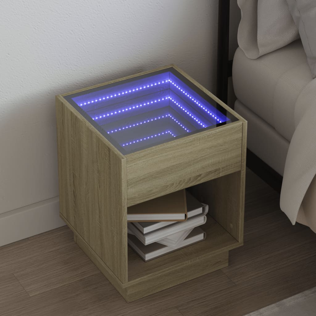 Nachtkastje met Infinity LED 40x40x50 cm sonoma eikenkleurig is nu te koop bij PeponiXL, paradijselijk wonen!