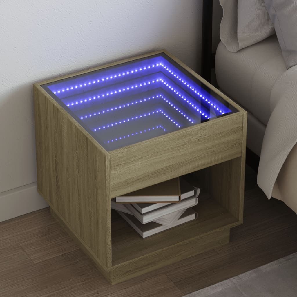 Nachtkastje met Infinity LED 50x50x50 cm sonoma eikenkleurig is nu te koop bij PeponiXL, paradijselijk wonen!