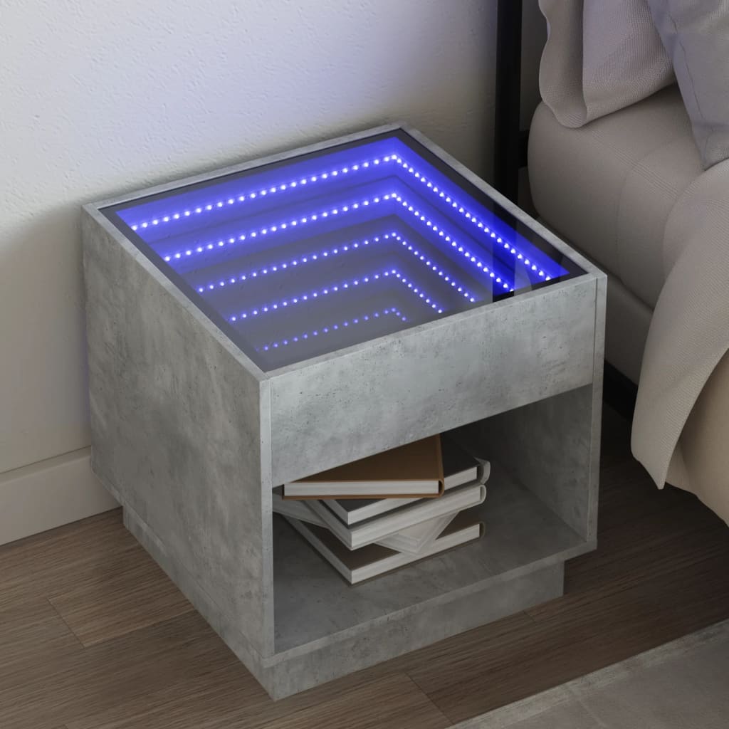 Nachtkastje met Infinity LED 50x50x50 cm betongrijs is nu te koop bij PeponiXL, paradijselijk wonen!