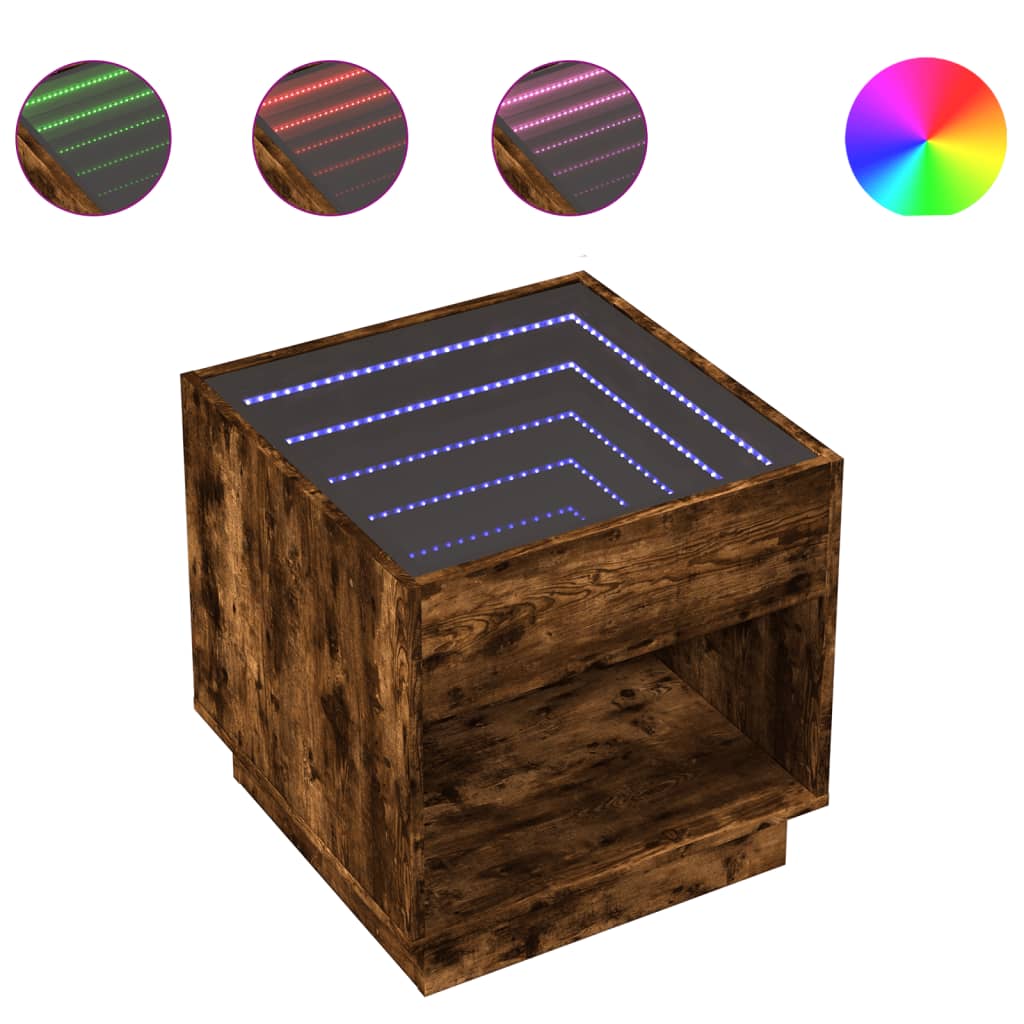 Nachtkastje met Infinity LED 50x50x50 cm gerookt eikenkleurig is nu te koop bij PeponiXL, paradijselijk wonen!