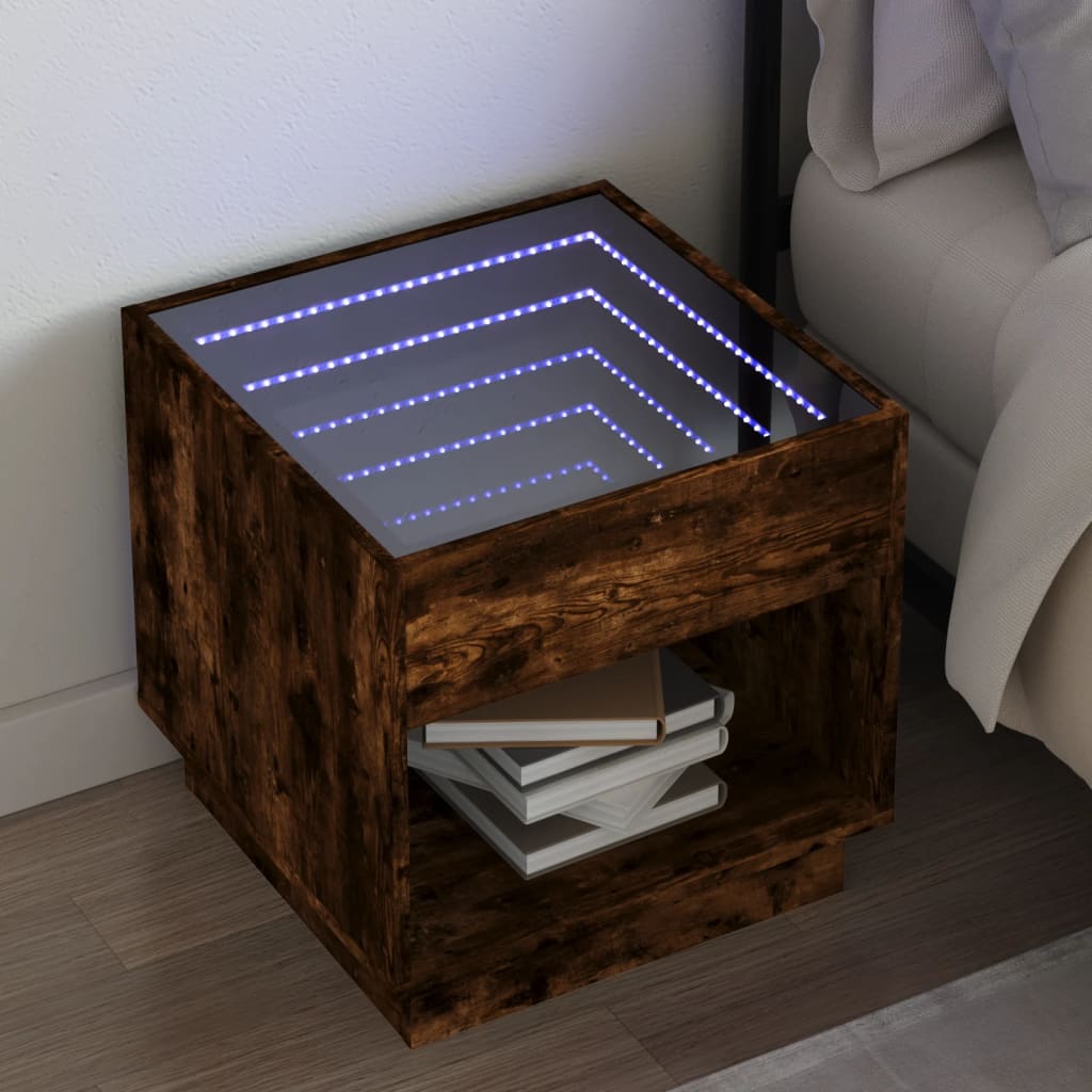 Nachtkastje met Infinity LED 50x50x50 cm gerookt eikenkleurig is nu te koop bij PeponiXL, paradijselijk wonen!