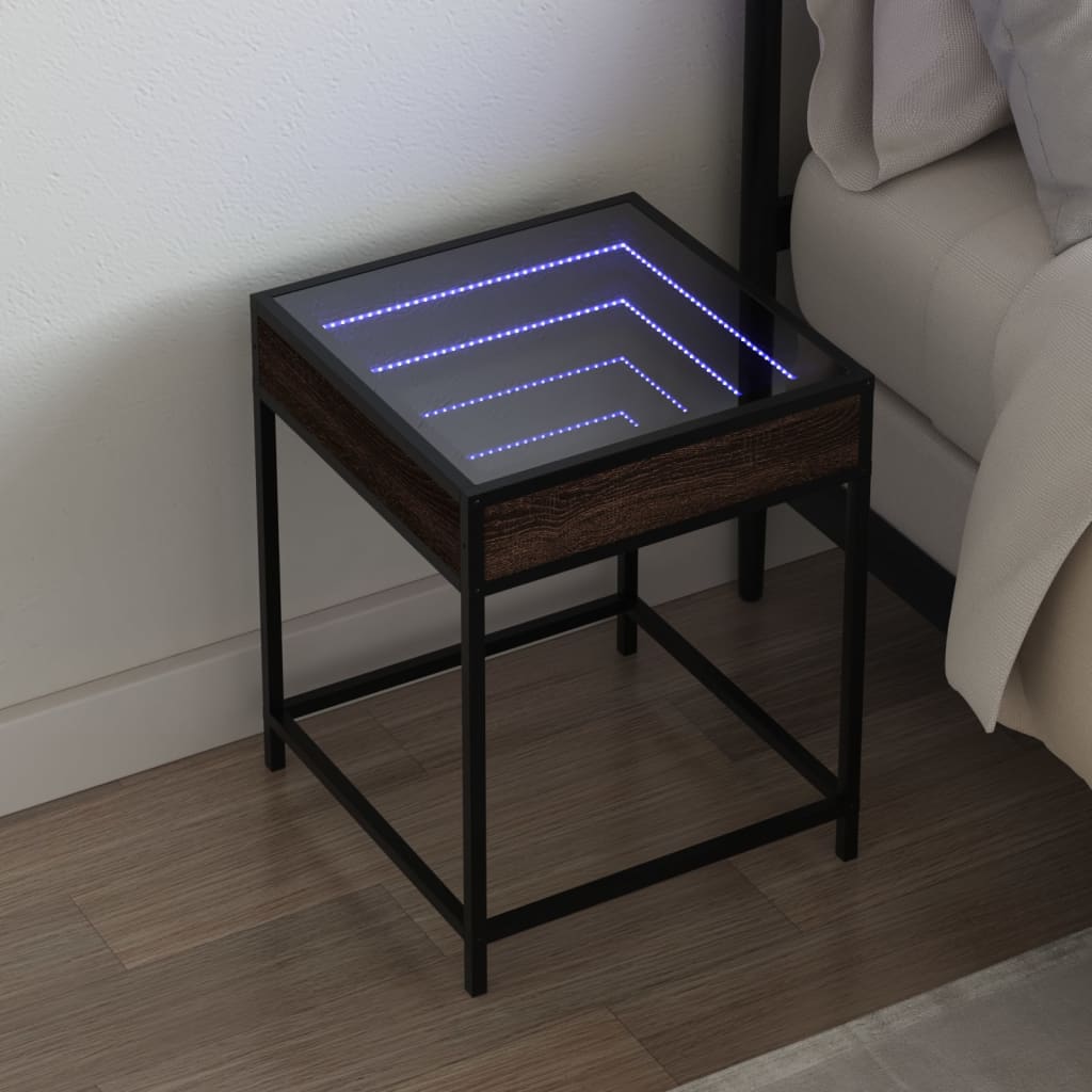 Nachtkastje met Infinity LED 40x40x51 cm bruin eikenkleurig is nu te koop bij PeponiXL, paradijselijk wonen!