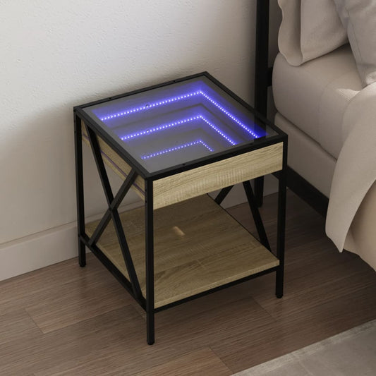 Nachtkastje met Infinity LED 40x40x49 cm sonoma eikenkleurig is nu te koop bij PeponiXL, paradijselijk wonen!