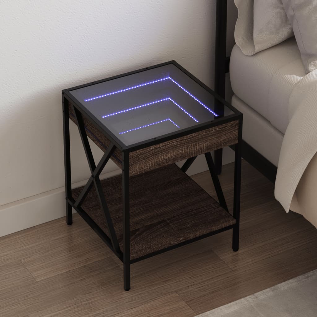 Nachtkastje met Infinity LED 40x40x49 cm bruin eikenkleurig is nu te koop bij PeponiXL, paradijselijk wonen!