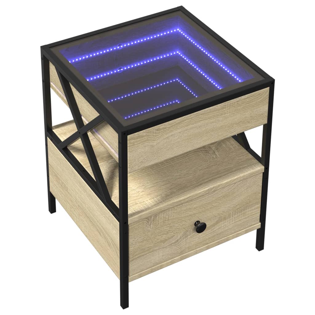 Nachtkastje met Infinity LED 40x40x51 cm sonoma eikenkleurig is nu te koop bij PeponiXL, paradijselijk wonen!