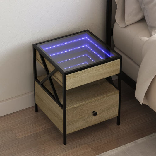 Nachtkastje met Infinity LED 40x40x51 cm sonoma eikenkleurig is nu te koop bij PeponiXL, paradijselijk wonen!