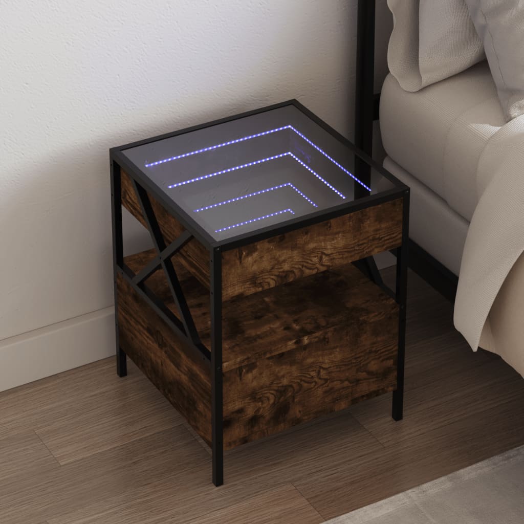 Nachtkastje met Infinity LED 40x40x51 cm gerookt eikenkleurig is nu te koop bij PeponiXL, paradijselijk wonen!