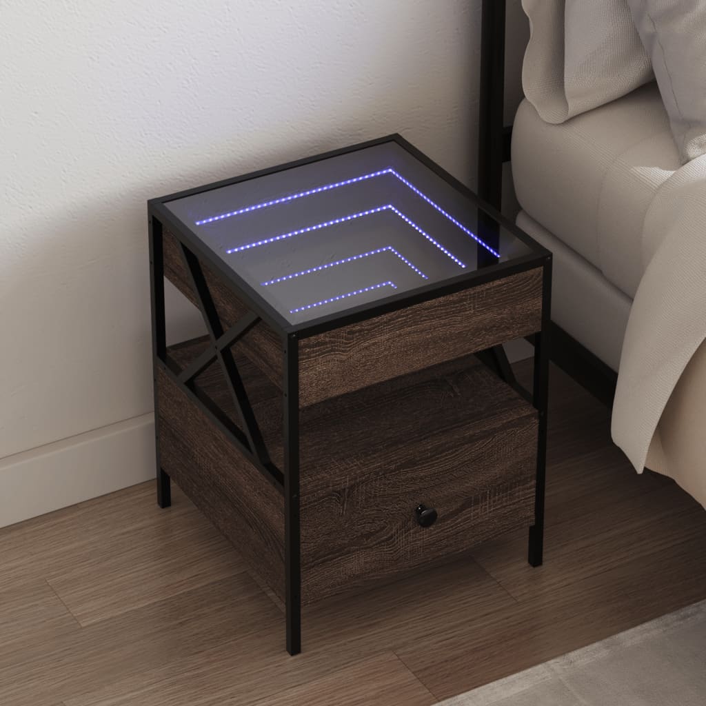 Nachtkastje met Infinity LED 40x40x51 cm bruin eikenkleurig is nu te koop bij PeponiXL, paradijselijk wonen!