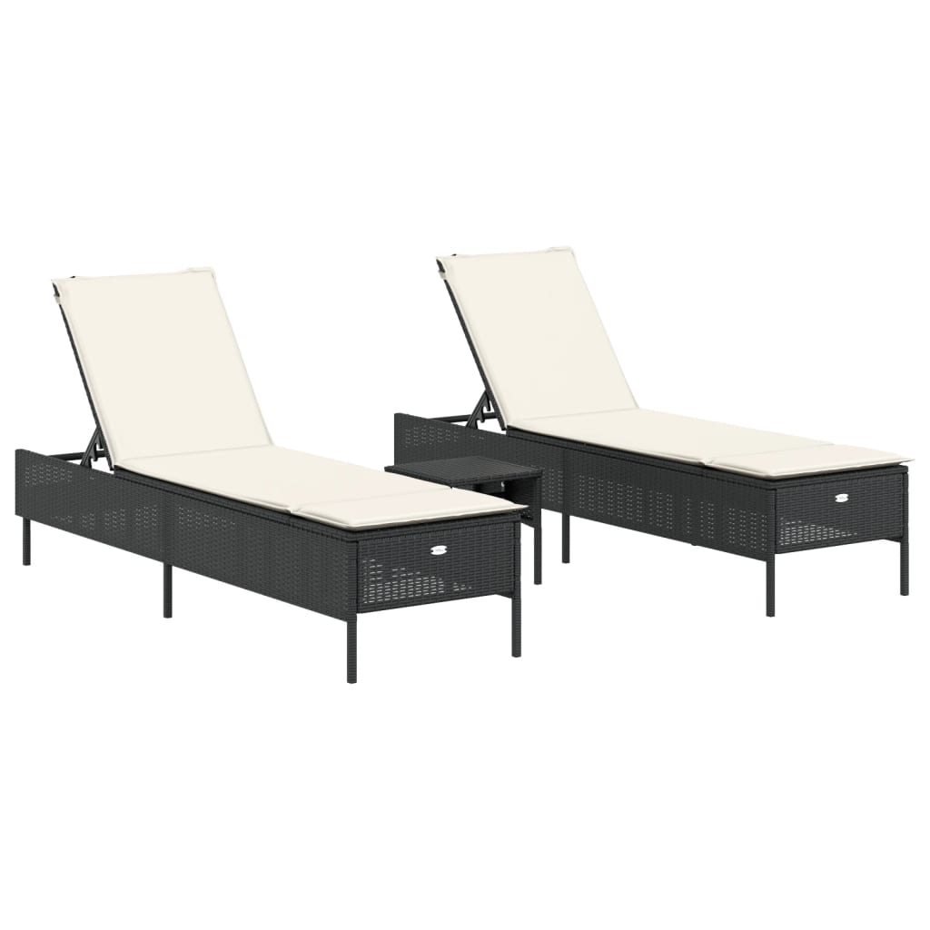 3-delige Ligbeddenset met kussens poly rattan zwart is nu te koop bij PeponiXL, paradijselijk wonen!