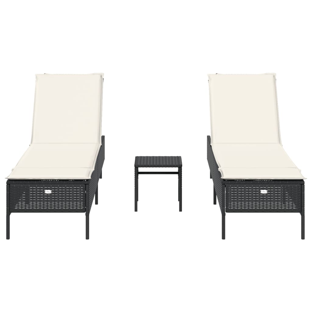 3-delige Ligbeddenset met kussens poly rattan zwart is nu te koop bij PeponiXL, paradijselijk wonen!