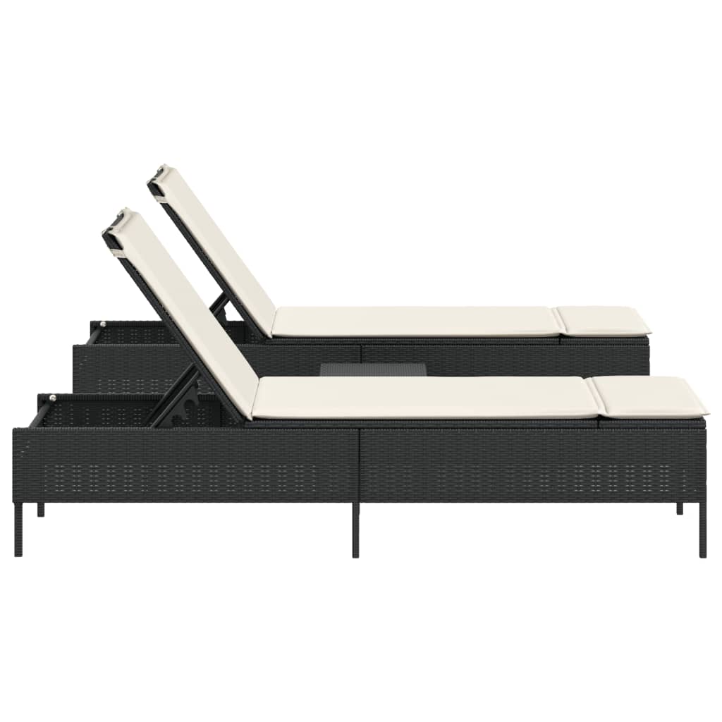 3-delige Ligbeddenset met kussens poly rattan zwart is nu te koop bij PeponiXL, paradijselijk wonen!