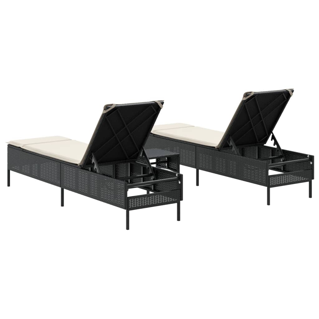 3-delige Ligbeddenset met kussens poly rattan zwart is nu te koop bij PeponiXL, paradijselijk wonen!