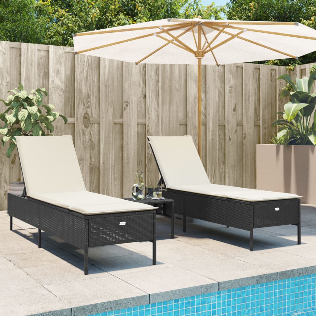 3-delige Ligbeddenset met kussens poly rattan zwart is nu te koop bij PeponiXL, paradijselijk wonen!