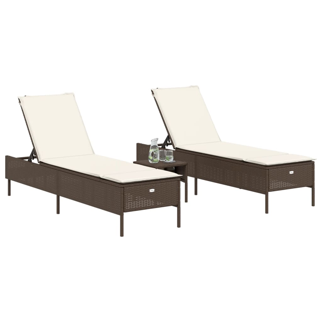 3-delige Ligbeddenset met kussens poly rattan bruin is nu te koop bij PeponiXL, paradijselijk wonen!