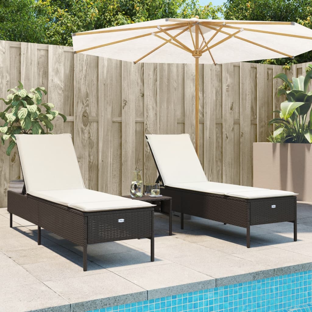 3-delige Ligbeddenset met kussens poly rattan bruin is nu te koop bij PeponiXL, paradijselijk wonen!