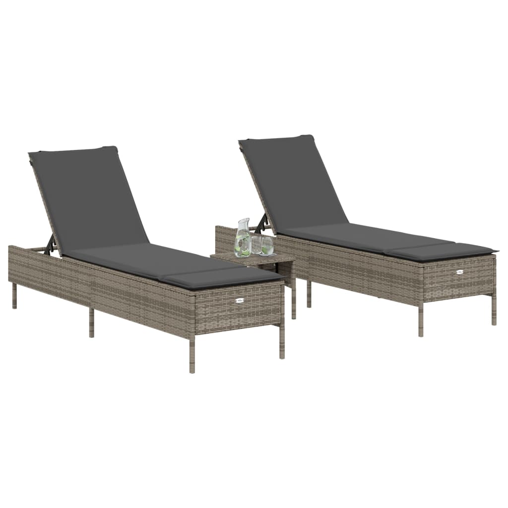3-delige Ligbeddenset met kussens poly rattan grijs is nu te koop bij PeponiXL, paradijselijk wonen!