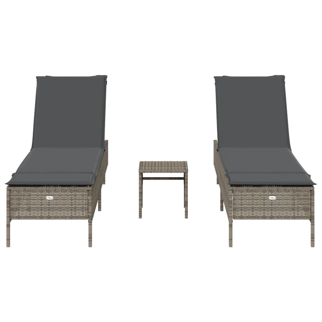 3-delige Ligbeddenset met kussens poly rattan grijs is nu te koop bij PeponiXL, paradijselijk wonen!
