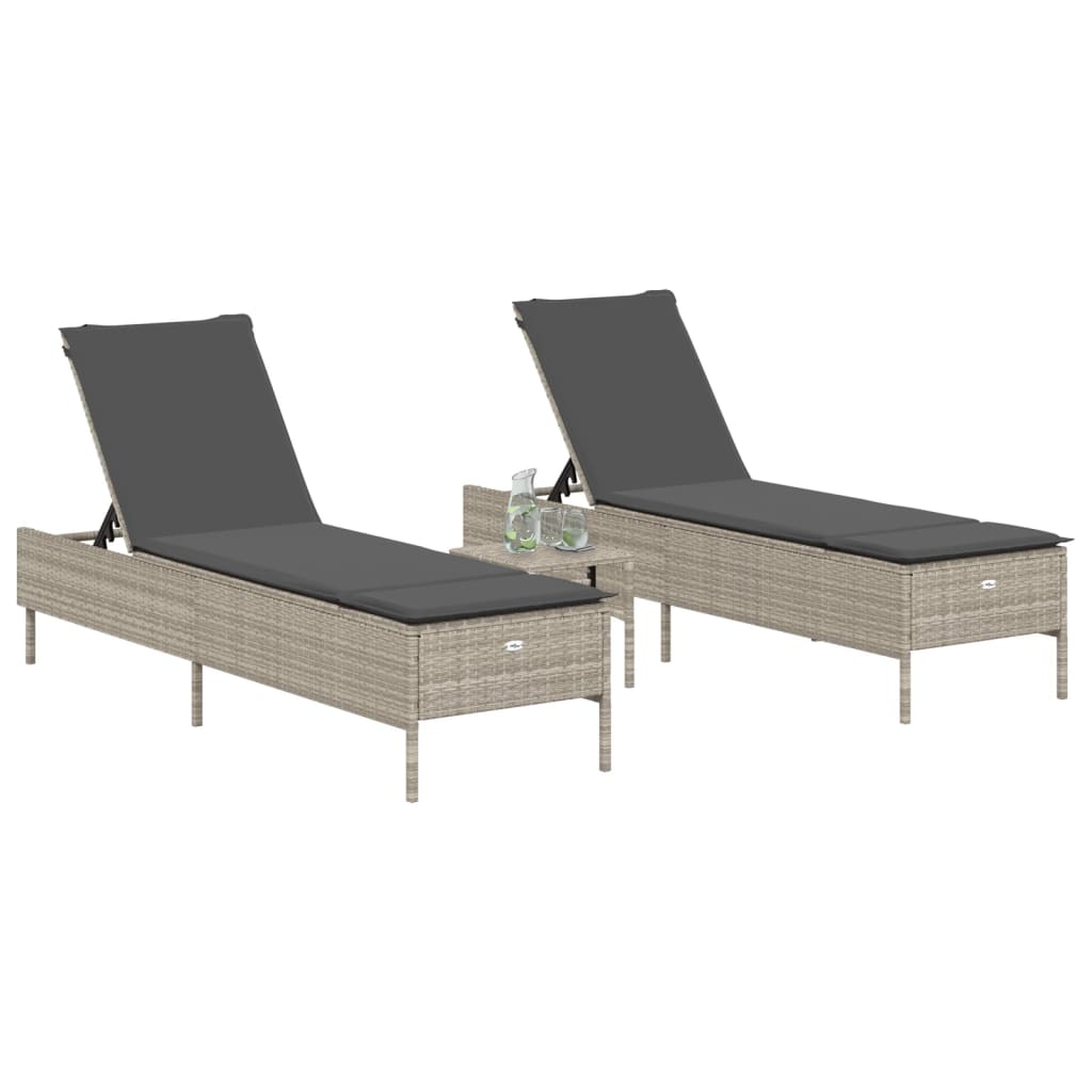 3-delige Ligbeddenset met kussens poly rattan lichtgrijs is nu te koop bij PeponiXL, paradijselijk wonen!